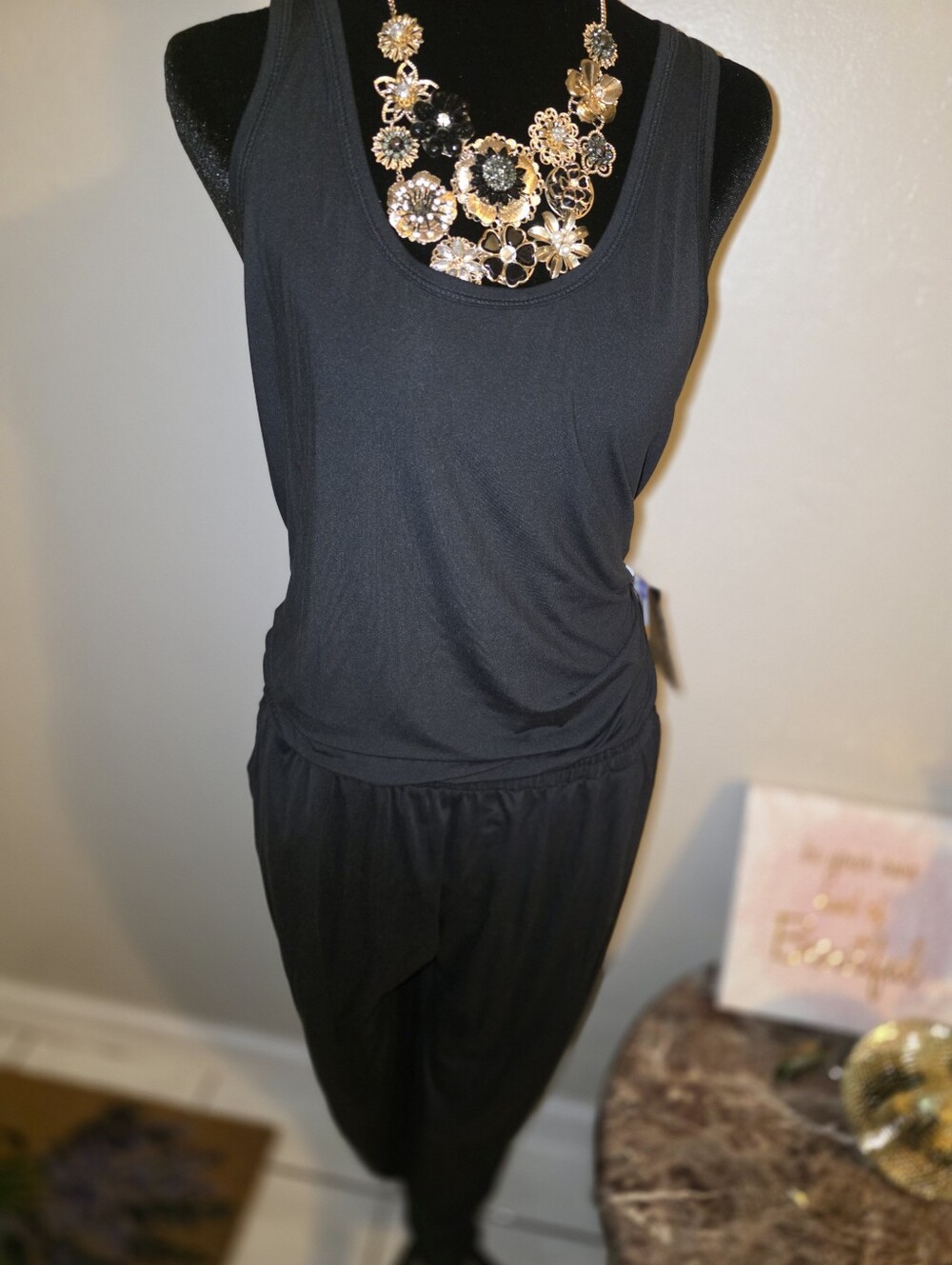 Avia Black Sleeveless Wrap-Style Jumpsuit